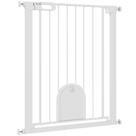 30"-32" Extra Wide Pet Gate Barrier with Small Door, 35"H Dog Gate with Safety Gate Barrier, Stair Pressure Fit, White