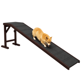 Pet Ramp Bed Steps for Dogs Cats Non-slip Carpet Top Platform Pine Wood 74"L x 16"W x 25"H Brown