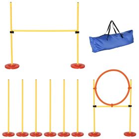 3PCs Portable Pet Agility Training Obstacle Set for Dogs w/ Adjustable Weave Pole, Jumping Ring, Adjustable High Jump