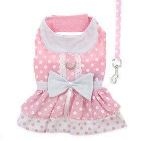 Polka Dot and Lace Dog Dress Set with Leash (Color: PINK, size: X-Large)