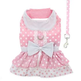 Polka Dot and Lace Dog Dress Set with Leash (Color: PINK, size: X-Small)